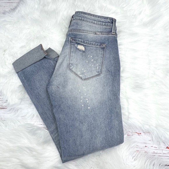 👖|•KANCAN•| Distressed Paint Splatter Cuffed Jeans Size 5/26👖 - Picture 5 of 7